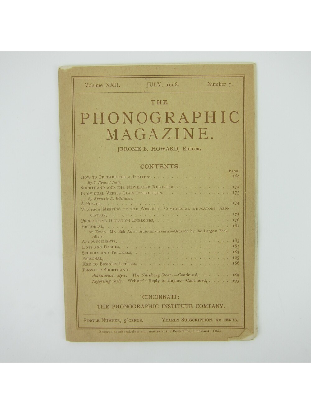 The Phonographic Magazine July 1908 Jerome B. Howard Cincinnati Ohio Antique